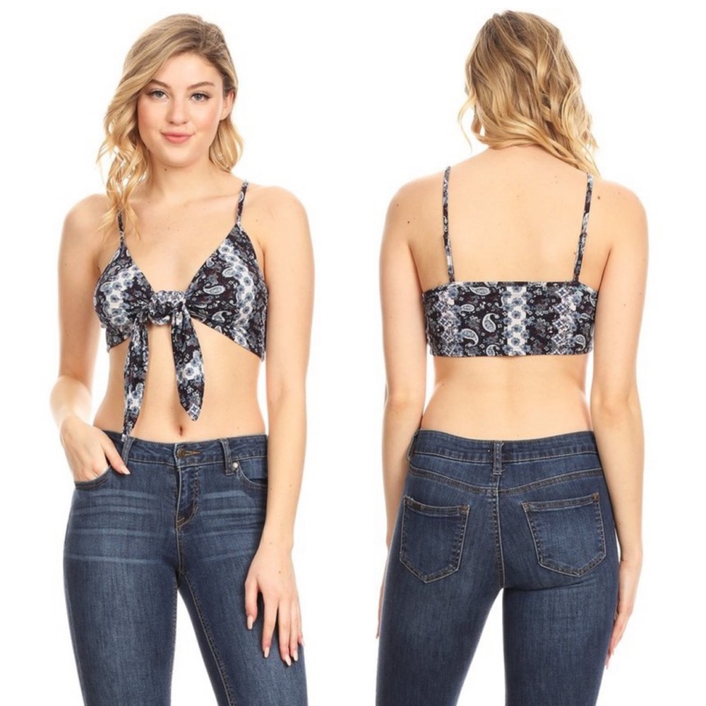 ❣️SALE❣️Multi Boho Print Tie Top Blue - Picture 3 of 3
